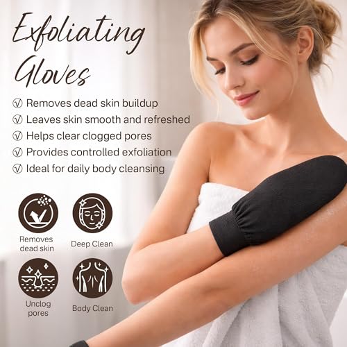 Fundrem Exfoliating Gloves 2 Pack - Korean Kessa Body Scrubber Mitt