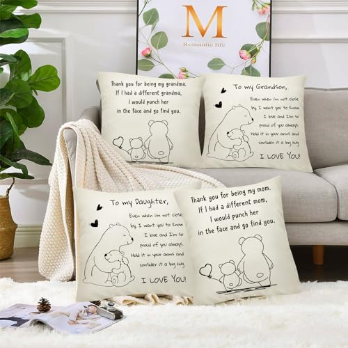 Grandson Gift Throw Pillow Cover - I Love You Bear Design 18x18