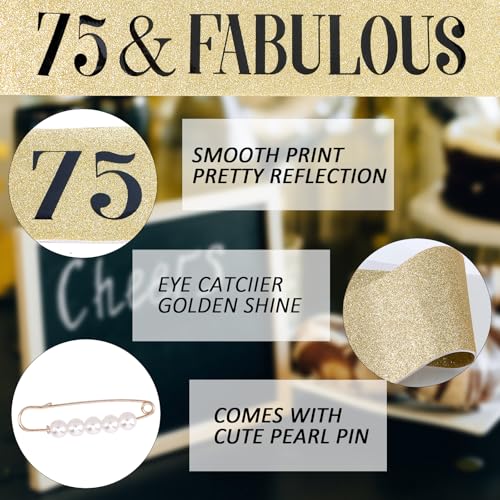 75th Birthday Decorations Set for Women: Gold Tiara and 75 & Fabulous Sash