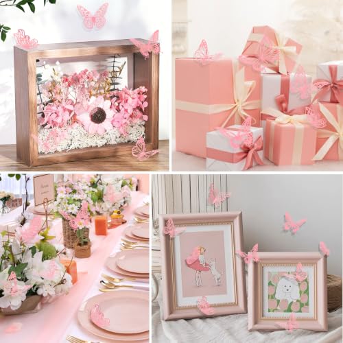 84PCS 3D Pink Butterfly Wall Decals, Metallic Paper Butterfly Decorations