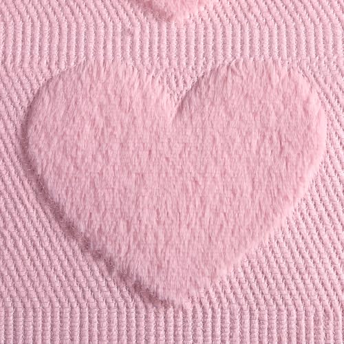 4TH Emotion Valentine's Day Faux Fur Pillow Covers, Pink 18x18 Inch Set of 2