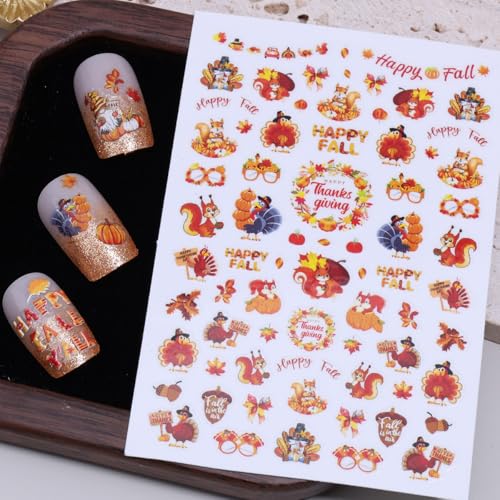 Fall Nail Stickers 3D Self-Adhesive Thanksgiving Maple Leaf Decals