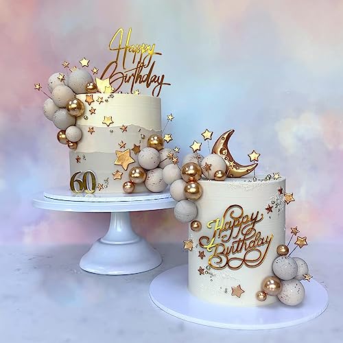 10 Gold Happy Birthday Acrylic Cake Toppers - 10 Unique Designs