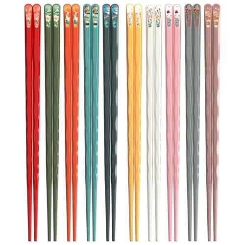 Wavy Reusable Fiberglass Chopsticks - 10 Pairs, Non-Slip, Dishwasher Safe
