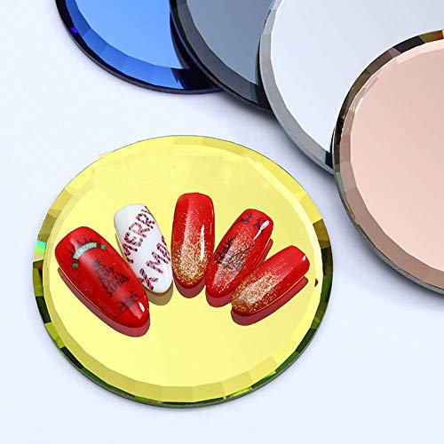 Luzen 5Pcs Round Glass Nail Art Palettes Mirror Gel Polish Mixing Tray