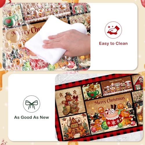 Christmas Kitchen Rugs Set of 2 - Non-Slip Buffalo Plaid & Gingerbread Mats