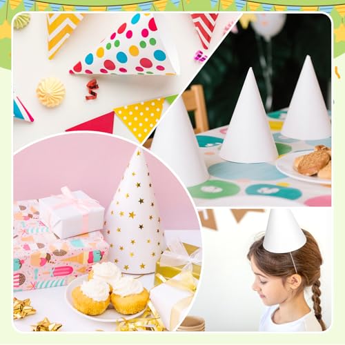 White Paper Party Hats - DIY Decorative Cone Hats for Crafts (20 Pack)