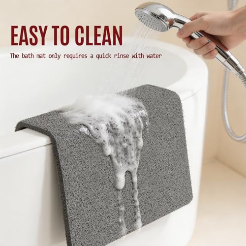 Joyhalo 24x17 Inch Grey Non-Slip Shower Mat with Loofah Texture