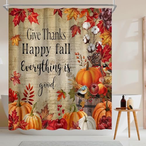 Lindameler Autumn Maple Pumpkin Shower Curtain - 72x72 Waterproof Fall Decor