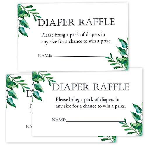 50 Pack Greenery Diaper Raffle Tickets for Baby Showers