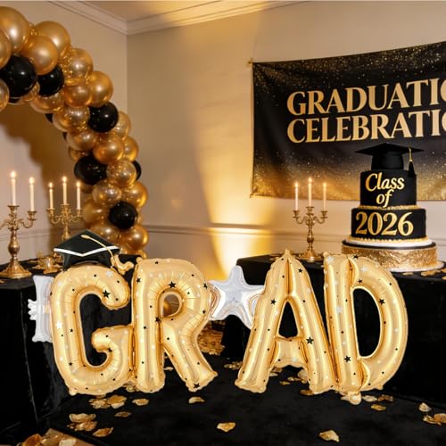Gold GOER Large Congrats Grad Foil Balloons for 2026 Graduation