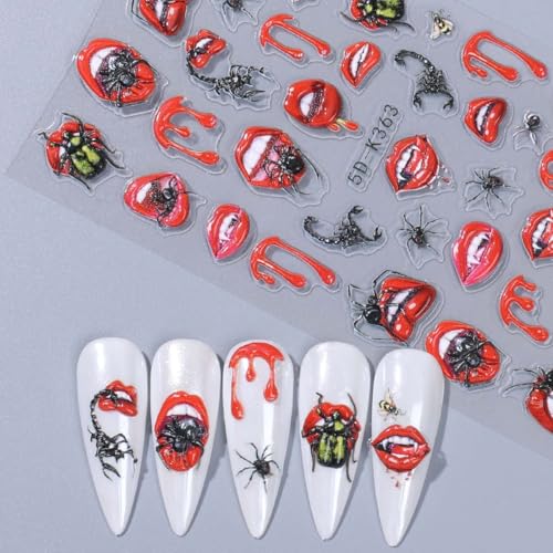 SWEET TREND Halloween Nail Stickers – 3 Sheets 5D Embossed Self-Adhesive Decals