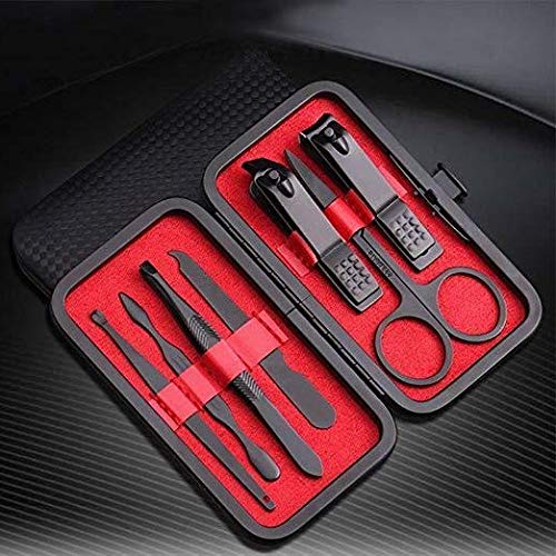 Azbvek Professional Multifunction Nail Clipper Set in Black Stainless Steel with Leather Case