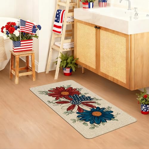 Patriotic Daisy Eucalyptus Doormat 17x29 Inch - Non-Slip, Washable