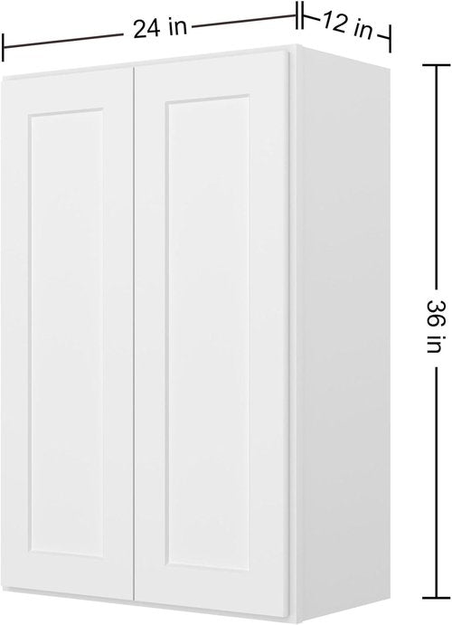 Furinno Shaker Wall Kitchen Cabinet - 2 Doors, 2 Shelves, Ready to Assemble | White, 12"D x 24"W x 36"H