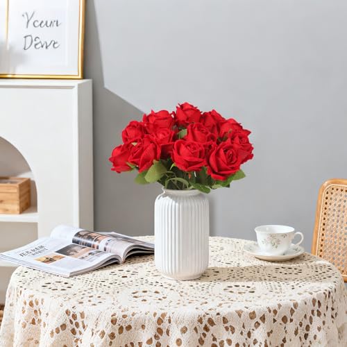 12PCS Red Silk Roses Bouquet - Realistic Artificial Flowers