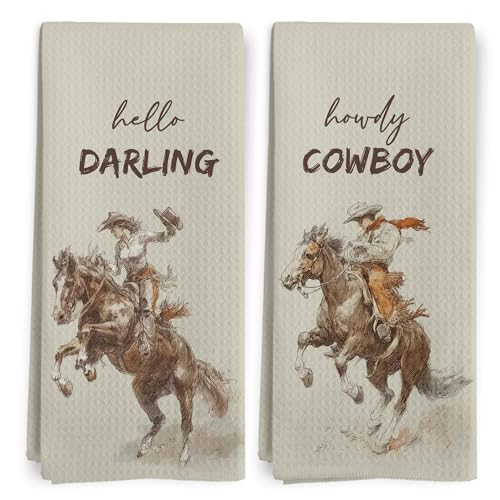 Western Cowboy Kitchen Towels Set of 2 - Retro Decorative Hand Towels