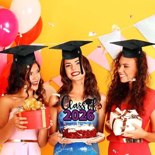 Class of 2026 Graduation Cake Topper - Black & Purple Glitter