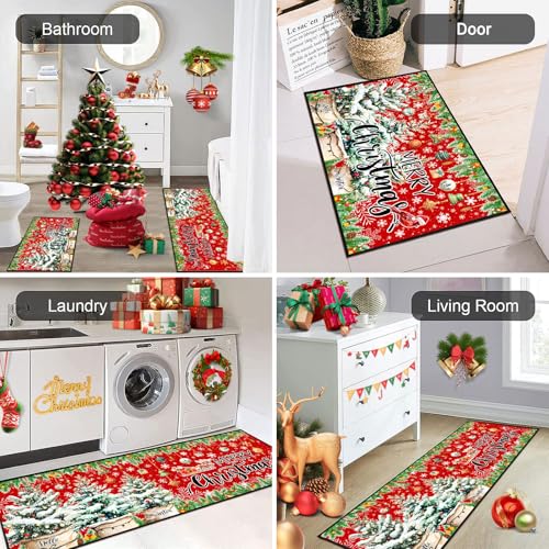 Christmas Kitchen Rugs Set of 2 Non-Slip Washable Snowflake Holiday Floor Mats