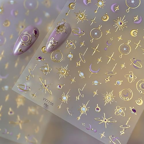Star Nail Stickers 3D Self-Adhesive Sun Moon Y2K Nail Decals