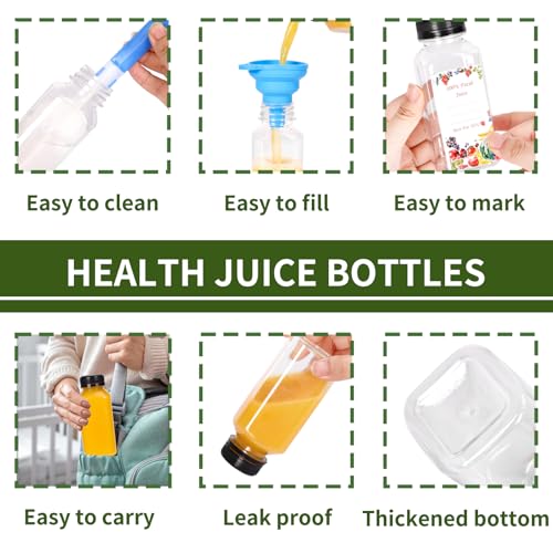 SUPERLELE 12pcs 8oz Plastic Juice Bottles with Tamper-Evident Caps