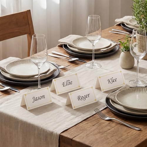 50 PCS White Gold Foil Place Cards for Table Setting