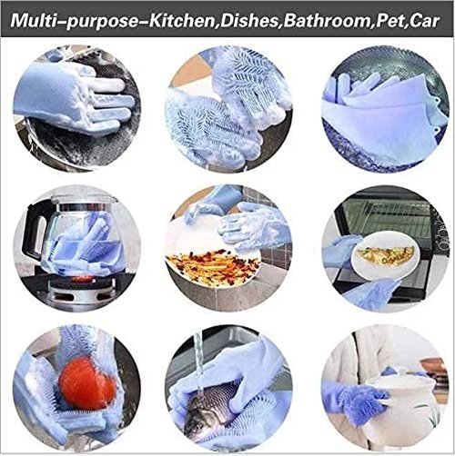 Yinceber Silicone Dishwashing Gloves, Pet Grooming Rubber Scrubbing Gloves for Dishes,Sponge Wash Cleaning Glove with Scrubbers for Housework, Bathroom, Kitchen, Car, Pets. 1Pair (13.6" Large)