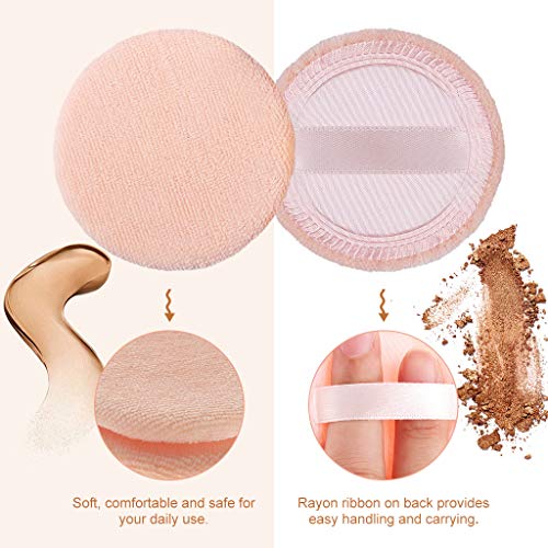 JimKing 5x Cotton Round Makeup Powder Puffs with Ribbon, Orange 3.15 Inch