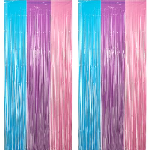 GREATRIL Pastel Tinsel Backdrop - Blue Purple Pink Fringe Curtain for Party