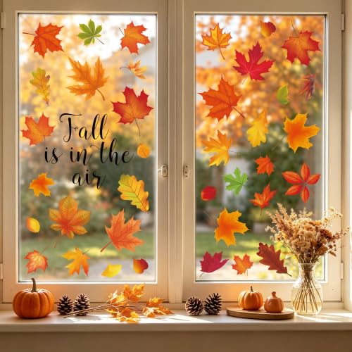 Fairooth 8 Sheets Autumn Fall Window Clings Reusable Thanksgiving Decor