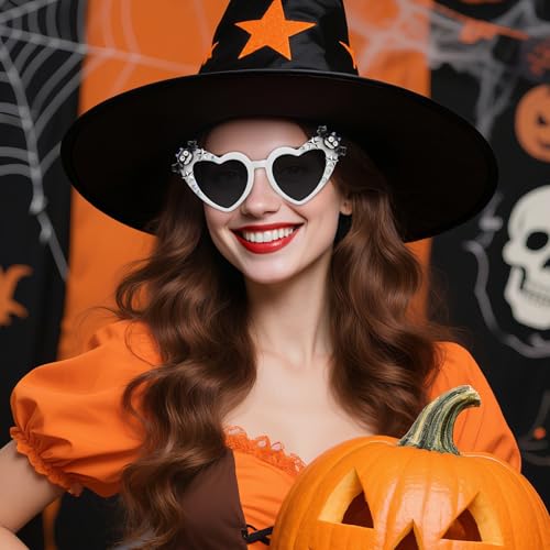 Gothic Heart Shaped Halloween Sunglasses - Bat Wing Pumpkin Design