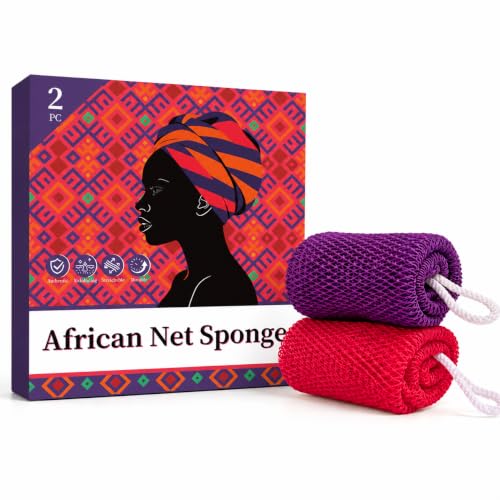 African Net Sponge 2-Pack - Exfoliating Body Scrubber & Back Bath Sponge