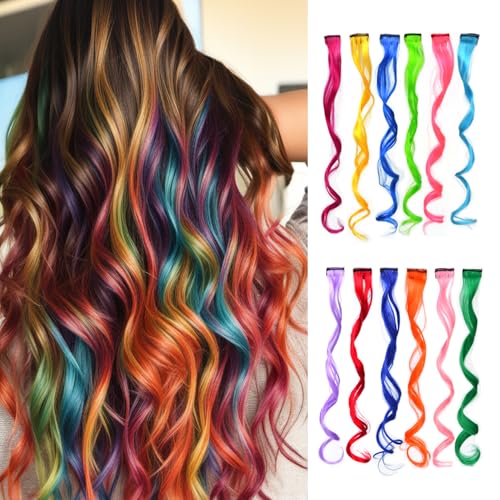 12 Pcs Curly Synthetic Colored Hair Extensions 22 Inch Clip-In Hairpieces