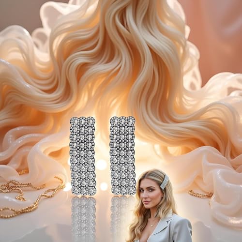 Silver Rhinestone Snap Hair Clips for Women and Girls - 2 Pcs