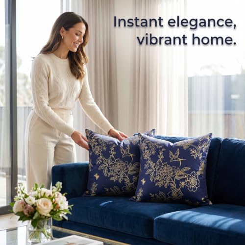 Blue and Gold Velvet Throw Pillow Covers 18x18 - 2-Pack