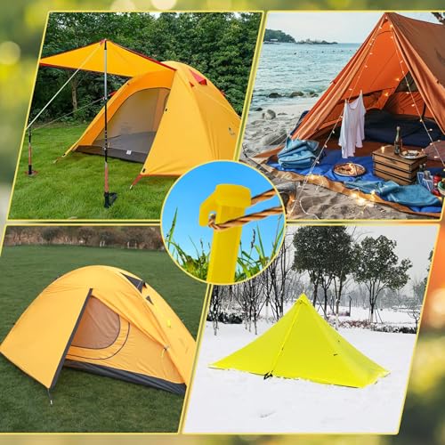 16PCS Plastic Tent Stakes, 5.7 Inch Durable Spike Hook Pegs Serrated Edges Heavy Duty Canopy Anchoring Awning Camping Carava Pegs for Outdoor Lawn Beach Garden Decoration and Fixation(Yellow)