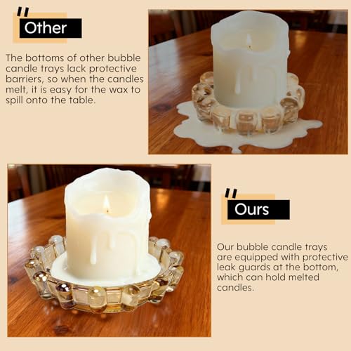 Bubble Smoky Glass Candle Holder - Amber Decorative Tray for Home Decor