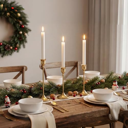 Set of 6 Gold Brass Candle Holders - Elegant Taper Holders
