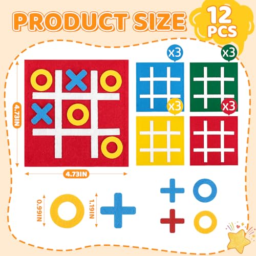 12 Pcs Felt Tic Tac Toe Board Games for Kids - Party Favors & Travel