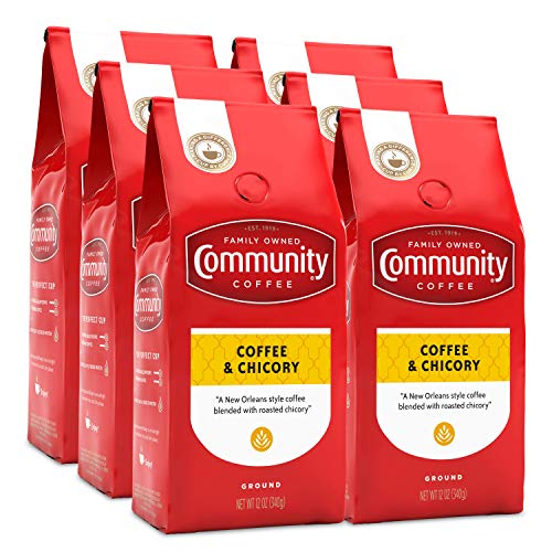 Community Coffee and Chicory Ground Coffee, Medium Dark Roast, 12 oz (6 Pack)