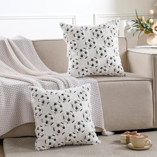 Lounsweer Soccer Pillow Covers - Set of 2, 18x18 Inch Soft Plush Cushions
