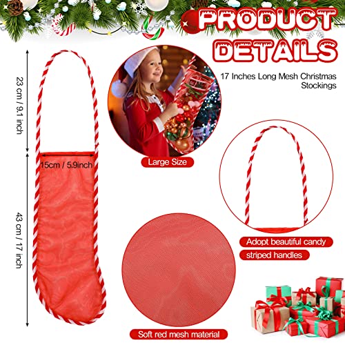 20 Pcs Red and White Mesh Candy Cane Christmas Stockings - 17 Inch Holiday Decor