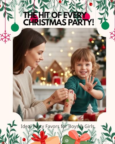 Christmas Temporary Tattoos for Kids - 12 Sheets Holiday Party Favors