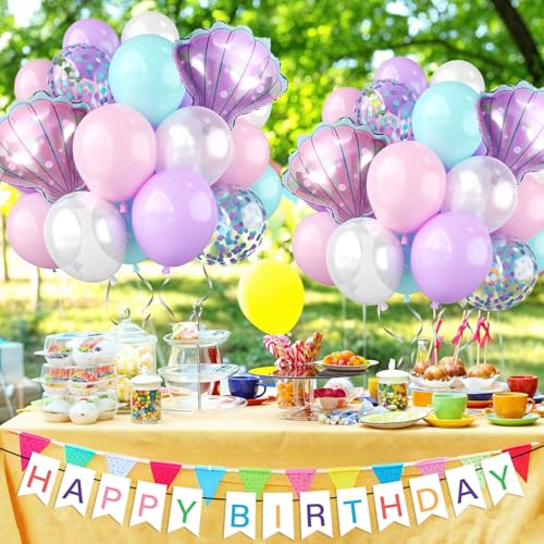 Mermaid Balloon Set - Pastel Pink, Purple, Teal & Confetti - 30 Pieces