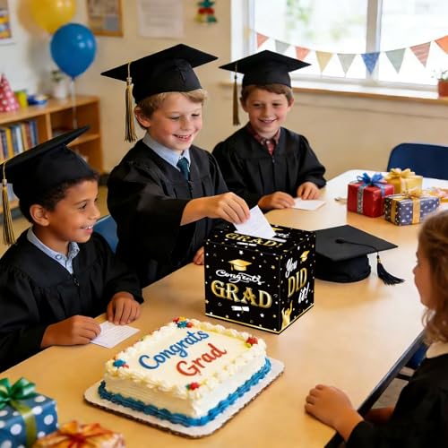 2026 Graduation Card Box - Foldable Black & Gold Gift Holder