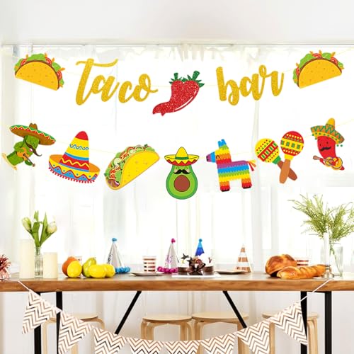 Taco Bar Banner Set - 2Pcs Mexican Fiesta Party Decorations Garland