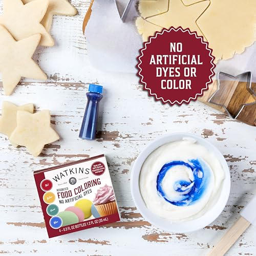 Watkins Assorted Food Coloring, Natural Vegetable-Based Dyes, 4 x 0.3 oz