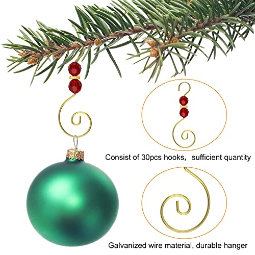 30 Pcs Christmas Ornament Hooks with Crystal Beads - Red Metal S-Shaped Decoration Hooks
