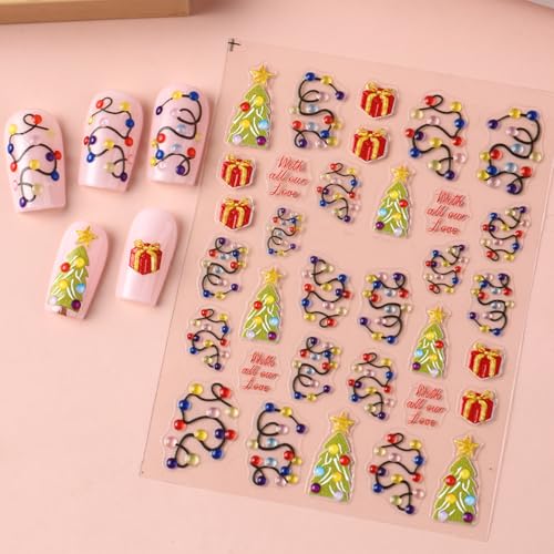 IDDFEVE 5D Christmas Nail Stickers Embossed Xmas Light String Decals 2 Sheets