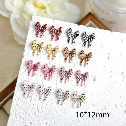 3D Resin Leopard Bow Heart Nail Charms 60Pcs Multicolor DIY Nail Art Decors